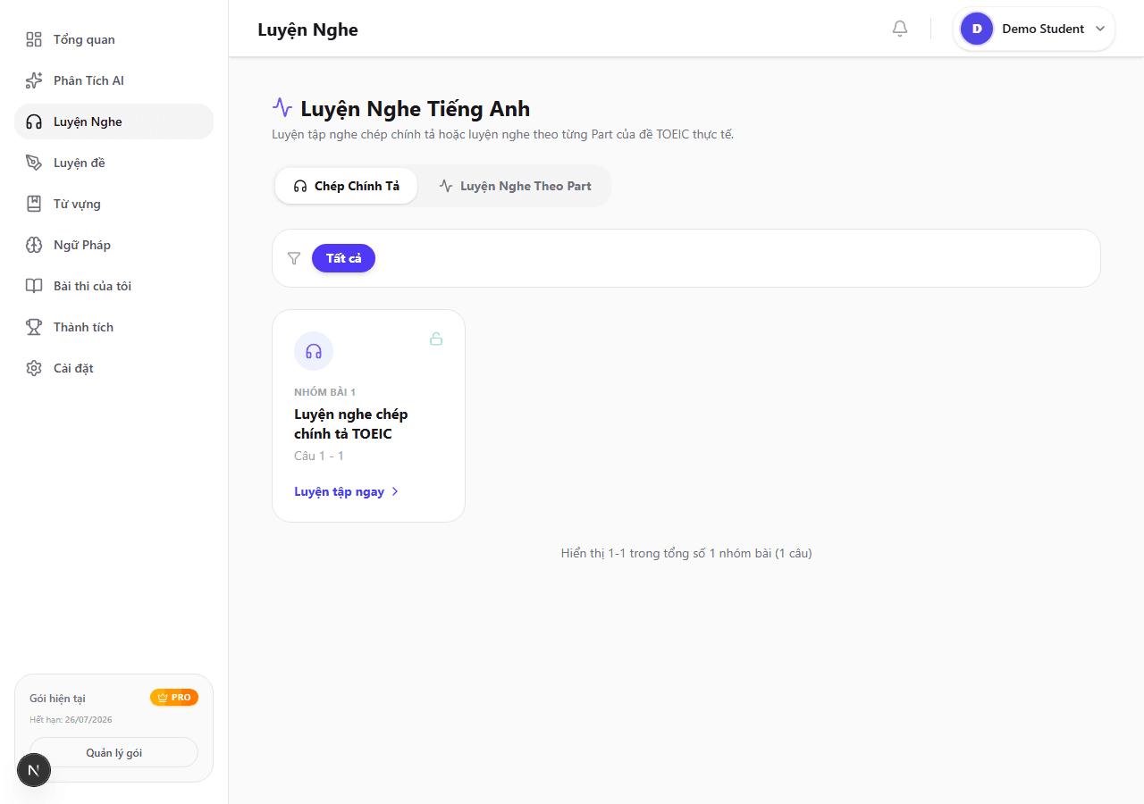 TOEIC Captoc listening dashboard screenshot