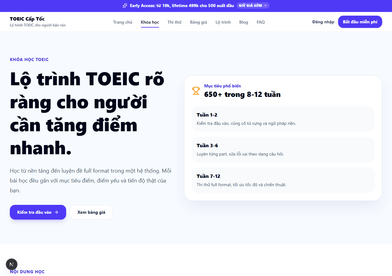 TOEIC Captoc course page screenshot