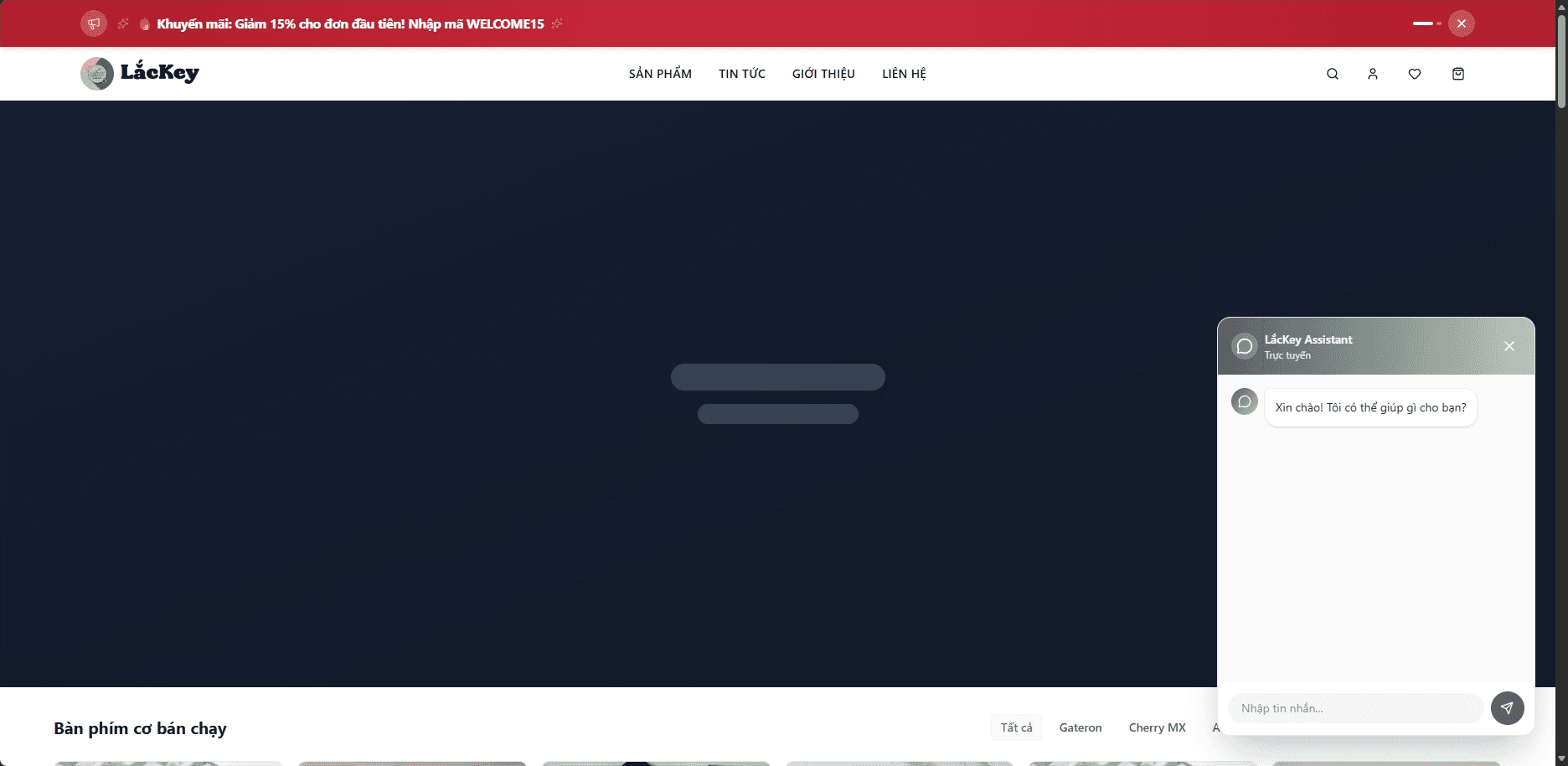 Lackey storefront with customer chat overlay