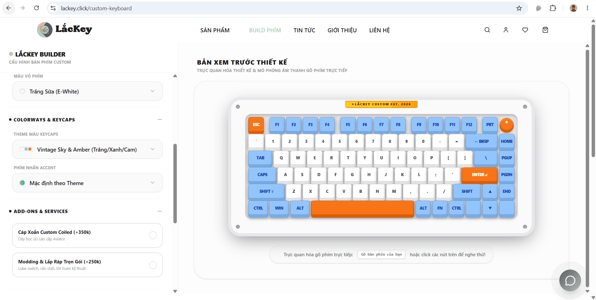 Lackey product page showing switch and layout choices