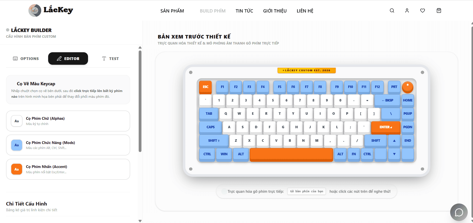 Lackey product page with keyboard customization options
