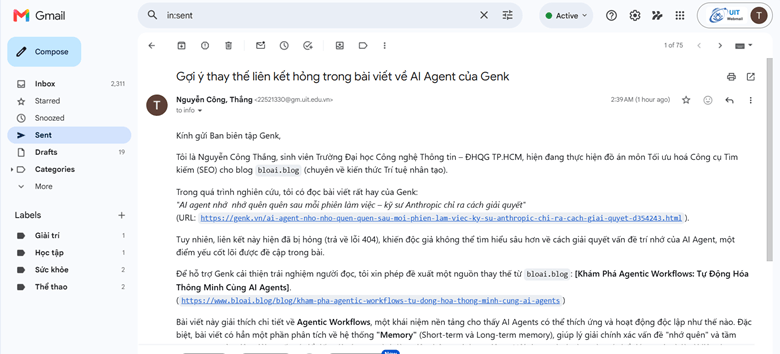 Broken link outreach email for Bloai replacement content