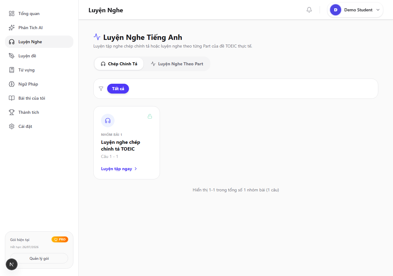 TOEIC Captoc listening dashboard screenshot