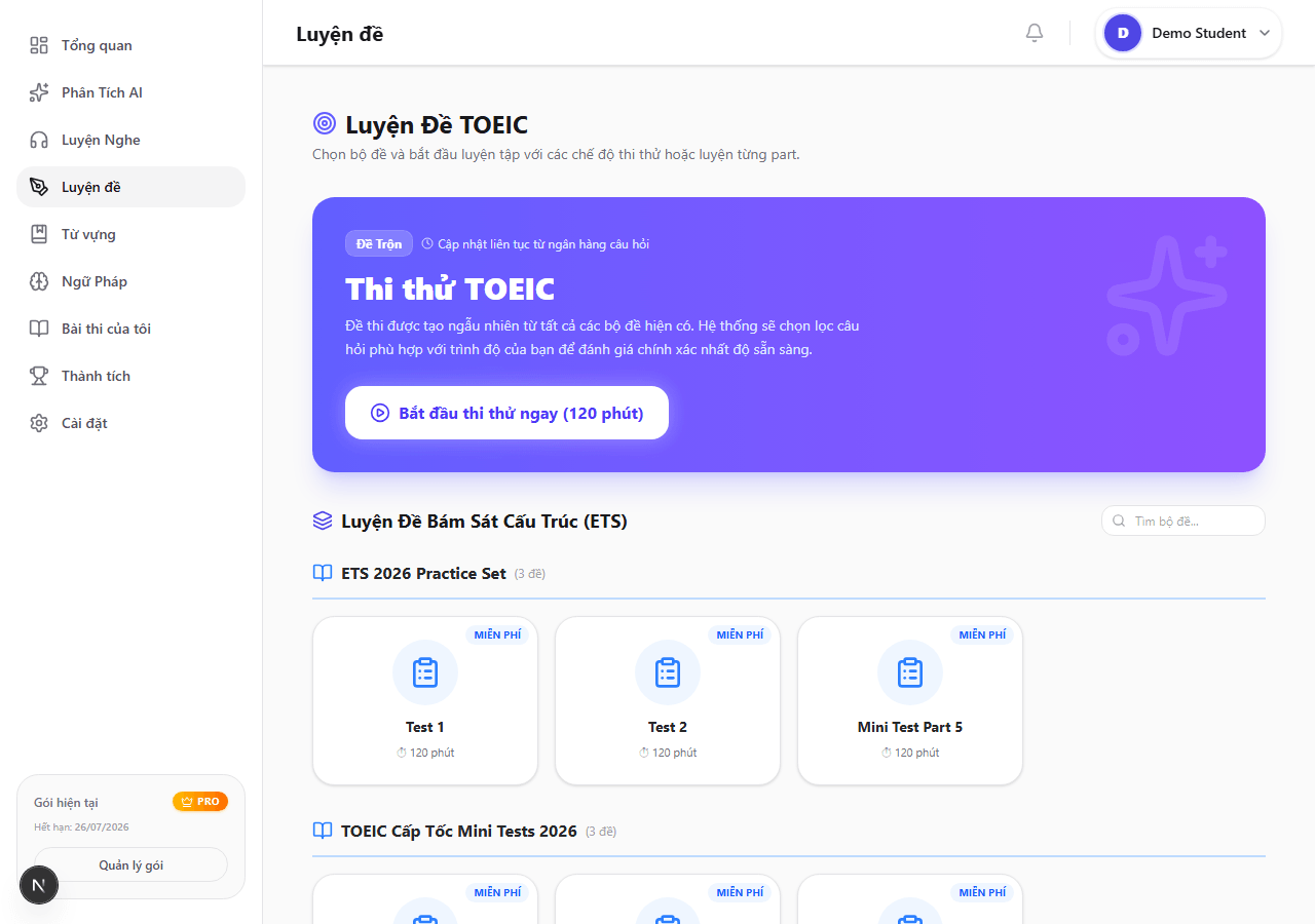 TOEIC Captoc practice dashboard screenshot