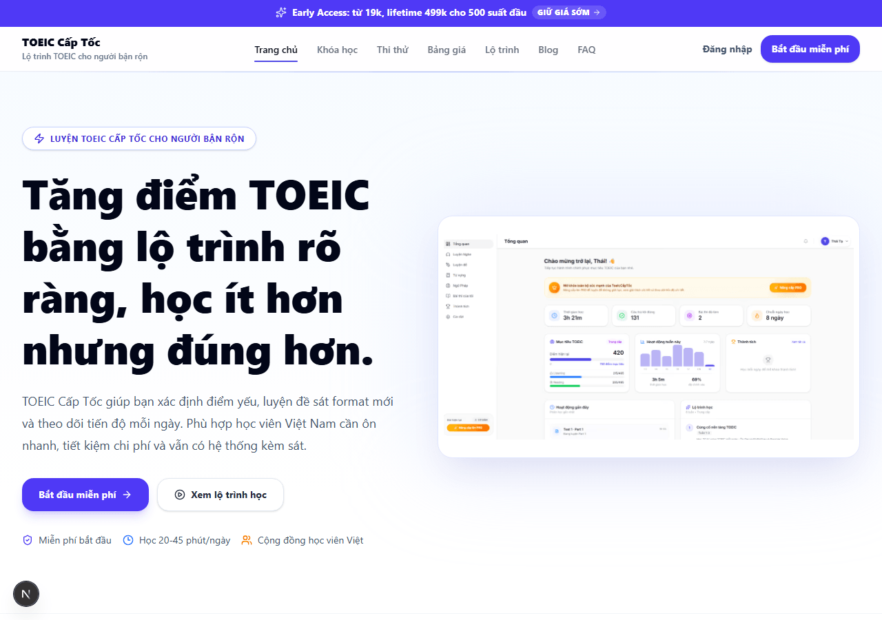 TOEIC Captoc protected dashboard redirect screenshot