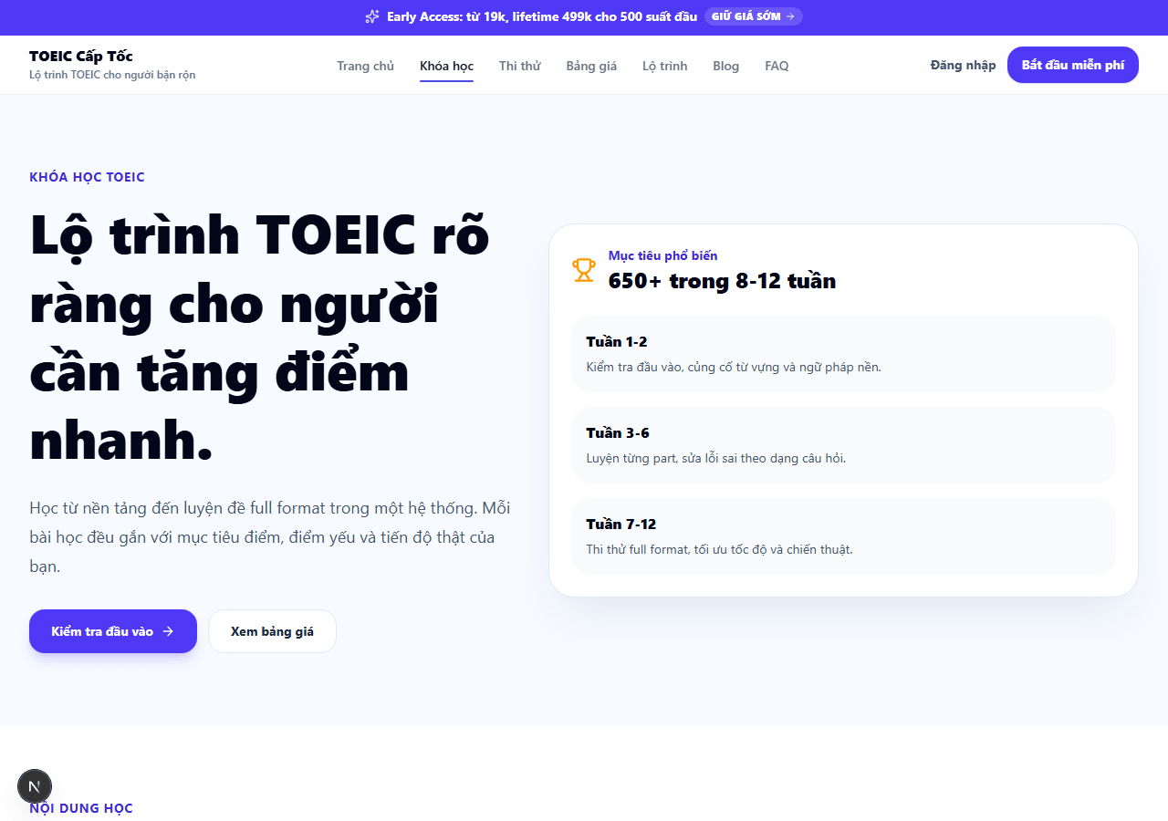 TOEIC Captoc course page screenshot