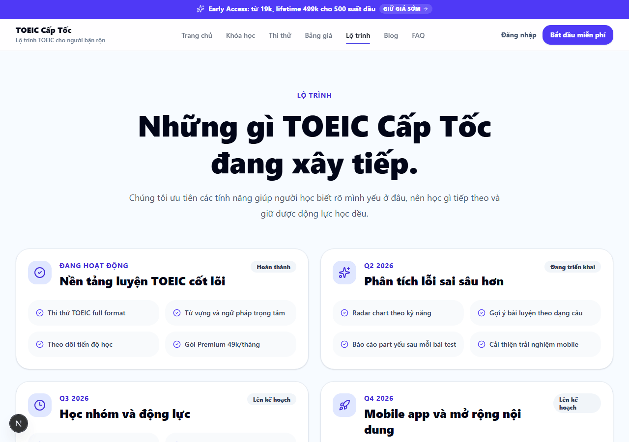 TOEIC Captoc roadmap page screenshot