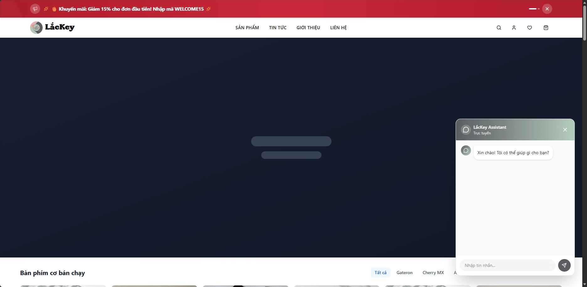 Lackey storefront with customer chat overlay