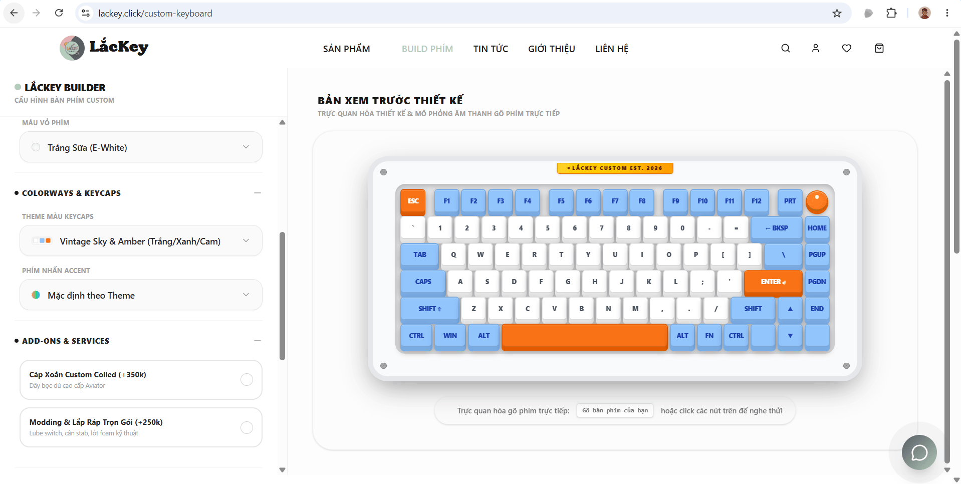 Lackey product page showing switch and layout choices