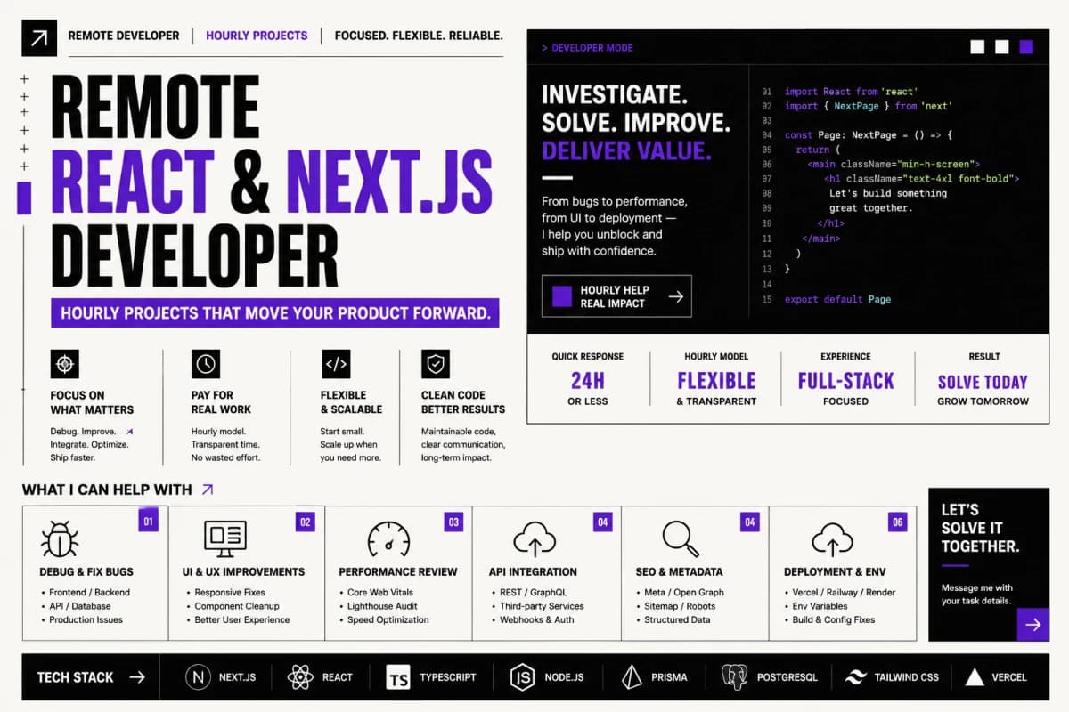 Remote React and Next.js Developer for Hourly Projects